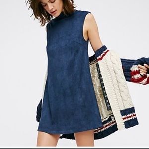 Free People x LENNI blue faux suede mock neck dress, size S.